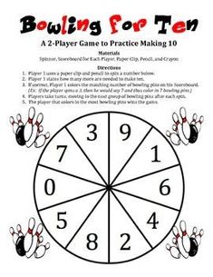 a printable bowling game to practice making tens