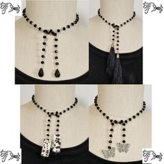 Black Crystal Chain Silver Links Choker Lariat Strands Necklace Length Ranges Between 22-25 Inches Choose With Different End Embellishments: 1. Charms 2. Crystal 3. Long Tassel 4. Stone Can Use Chain Strands Alone Or Pair With Chokers. Please See All The Chokers I Have In Other Listings. Can Be Worn Many Different Ways And Use Multiple Strands. Have Many Charm Choices. Please Request Different Charms If Interested. Elegant Black Lariat Beaded Necklace, Black Beaded Lariat Jewelry, Black Lariat Necklace With Black Beads, Black Beaded Lariat Necklace, Adjustable Black Lariat Necklace, Black Adjustable Lariat Necklace, Trendy Black Choker With Adjustable Chain, Elegant Black Choker With Adjustable Chain, Elegant Black Beaded Chain Choker