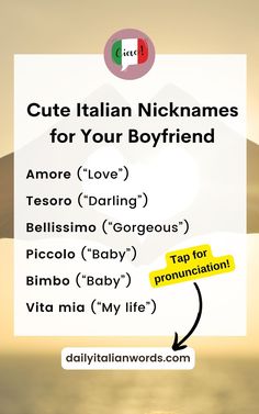 a hand holding up a sign that says cute italian nickhans for your boyfriend