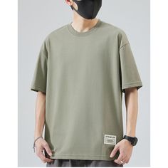 Ice Silk Cotton Crew Neck Khaki Green Oversized Basic Tee - graphictee.co Oversized Khaki Cotton T-shirt, Oversized Solid Color Casual T-shirt, Oversized Khaki T-shirt For Summer, Oversized Plain Green Top, Oversized Green Plain Top, Oversized Khaki Crew Neck Top, Oversized Solid Casual T-shirt, Oversized Casual T-shirt, Oversized Casual Solid Color T-shirt