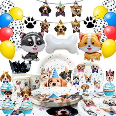 a birthday party with dogs and balloons