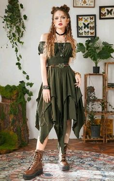 Dress Medieval, Fairy Outfit, Asymmetrical Hem Dress, Medieval Dress, Fern Green