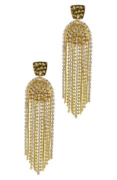 Adornia Fringe & Crystal Cascade Dangle Earrings | Nordstromrack Gold Fringe Chandelier Earrings, Gold Fringe Metal Chandelier Earrings, Gold Crystal Jewelry With Rhinestone Fringe, Gold Metal Fringe Tassel Earrings, Gold Metal Tassel Earrings With Fringe, Glamorous Gold Fringe Earrings, Gold Crystal Tassel Earrings For Evening, Gold Tassel Earrings With Fringe For Evening, Gold Rhinestone Fringe Metal Jewelry