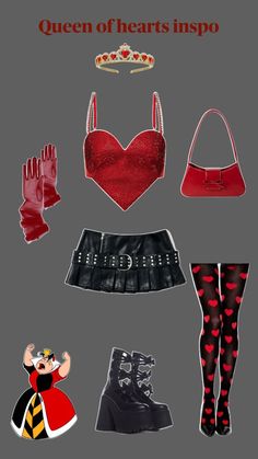 the queen of hearts insp is shown in red and black clothing, including stockings, gloves