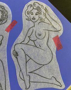 a drawing of a naked woman sitting next to a man with his hand on his head