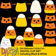 the halloween candy clip art includes pumpkins, marshmallows and black and white