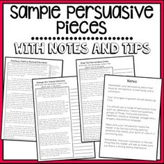 the sample persuasiive pieces with notes and tips for writing an article or text