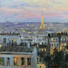 an oil painting of the eiffel tower in paris