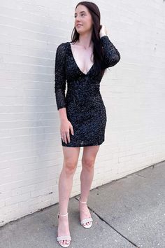 Fancyvestido this black short homecoming dress features a v-neckline, long sleeves, and a zipper back. ♡ SKU: FV12211♡ Fabric: Sequin♡ Size: US 2-16. True to the size chart. Check our Size Chart to get your correct size.♡ Besides stand sizes 2-16, we still offer free custom sizes. You can email me your specific size, before or after your order.Which requires the following measurements:Bust:___ inch/cmWaist:___ inch/cmHips:___ inch/cmHollow to Hem___inch/cm (for the short dress) ;Hollow to Floor_ Black Short Homecoming Dress, Tight Homecoming Dress, Sequin Homecoming Dress, Short Homecoming Dress, Lace Homecoming Dresses, Dress With Long Sleeves, Different Dresses, Red Sequin, Short Prom