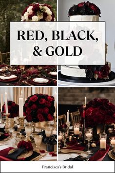 red, black and gold wedding decor