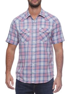 Made from breathable, lightweight cotton that’s been washed for supreme softness and featuring versatile vintage-inspired details to elevate your look instantly, this premium plaid shirt provides ultimate comfort in warmer weather and is a staple for your everyday rotation. Contrast fabric inside collar stand, back yoke, and sleeve cuffs. Dual front flap pockets; pearlized snap closures. Tailored athletic fit. Medium: 29.5” length - leave it untucked or wear it tucked in; either way, it looks gr Yarn-dyed Cotton Shirt For Spring, Spring Cotton Yarn-dyed Shirt, Casual Yarn-dyed Cotton Flannel Shirt, Cotton Flannel Shirt With Button Closure For Summer, Summer Cotton Flannel Shirt With Button Closure, Summer Casual Flannel Shirt With Button Closure, Summer Relaxed Fit Flannel Shirt With Button Closure, Casual Summer Flannel Shirt With Button Closure, Summer Plaid Shirt For Casual Gatherings