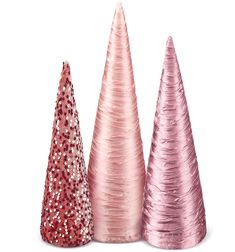 three pink and one red cone shaped cones