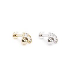 Elevate your cartilage jewelry collection with an elegant diamond stud earring. Crafted from 14k solid gold, this modern and minimalist design features two prong-set diamonds totaling 0.025 carats. Chic and comfortable, it's the perfect accessory for adding a touch of sophistication to your everyday style. The threaded screw pin earring post is easy to insert and remove, and the flat back makes it comfortable to wear. Our screw pin flat back earring studs are made of solid 14k gold and are hypoa Fine Jewelry Diamond Internally Threaded Piercings, Classic White Gold Internally Threaded Cartilage Earrings, Diamond White Piercings With Diamond Accents For Gift, Classic White Gold Single Earring Piercing, Fine Jewelry White Gold Internally Threaded Piercings, Elegant White Gold Single Earring Piercing, Elegant Internally Threaded Cartilage Earrings For Anniversary, Fine Jewelry White Gold Cartilage Earrings With Diamond Accents, White Gold Cartilage Earrings With Diamond Accents For Gift