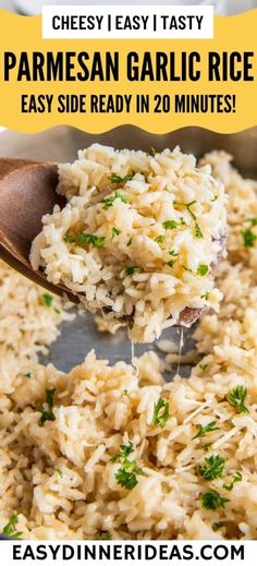 parmesan garlic rice is an easy side dish that can be made in 20 minutes