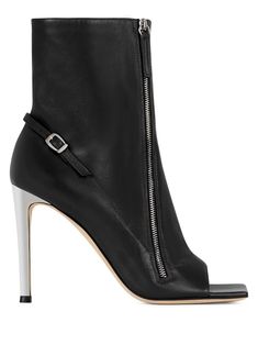 Black leather open-toe ankle boots from Giuseppe Zanotti featuring decorative buckle detail, ankle-length, side zip fastening, open toe, branded insole and high heel. Designer Ankle Boots, Womens Designer Boots, Leather Biker Boots, Giuseppe Zanotti Shoes, Cowboy Style, Biker Boots, Designer Boots, Black Leather Boots, Black Ankle Boots