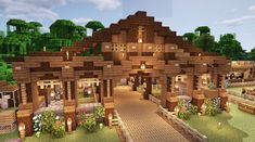 an image of a large wooden house in minecraft