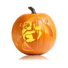 a carved pumpkin with an image of a man on it