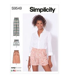 an image of a woman in shorts and shirt on the cover of a sewing pattern