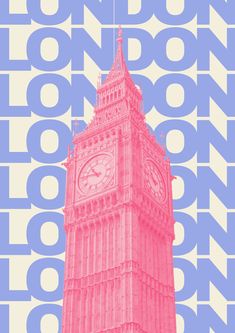 the big ben clock tower towering over the city of london, england in pink and blue