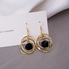 Material: Alloy Fashion Element: null Style: INS Style Elegant Circle Metal Earrings, Elegant Circular Metal Earrings, Black Dangle Alloy Earrings, Black Dangle Earrings In Alloy, Full Earrings, Circle Fashion, Geometric Circle, Ring Bracelet, Earring Necklace