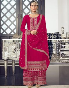 Sparkle the Evening away...✨✨ Pink Dola Silk Palazzo Salwar Suit Buy Now: https://bit.ly/3sZrzgS Use code : Salwarkameezqalb20 for big discount #arabicattire #trending #insta #salwaarkameez #fashionable #new #latestcollection #dresses #muslimdress #tradition #salwarsuitonline #salwaardesign #buynow Yellow Sharara Suits, Pink Sharara Suit, Pink Anarkali Suits, Yellow Sharara, Pink Sharara, Wedding Salwar Kameez, Pink Anarkali, Readymade Salwar Kameez, Palazzo Suit