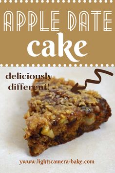 an apple date cake is shown with the words deliciously different