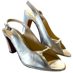 Vintage Garolini Silver Sling Back Open Toe Block High Heels Garolini Was Know For There Own Line Of High End Women’s Shoes And Owned The License Of Many Other Luxury Brands Of The 1970’s 100% Leather Upper & Sole Excellent Vintage Condition, Never Been Worn Size 8 Classic Slingback Sandals With 4-inch Heel For Summer, Classic Summer Slingback Sandals For Party, Classic Summer Party Slingback Pumps, Classic Slingback Pumps With Wrapped Heel For Spring, Formal Slingback Pumps With Padded Heel For Summer, Summer Formal Slingback Pumps With Padded Heel, Formal Summer Slingback Pumps With Padded Heel, Fitted Summer Slingback Pumps For Formal Occasions, Classic Slingback Sandals For Party With Open Heel