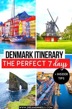 the best things to see and do in denmark with text overlay that reads, demmark itinerary the perfect 7 days insider tips