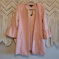 Lea And Viola Pink Bell Sleeve Jacket From Anthropolgie In Size Small. It Does Have An Oversized Fit And Can Fit Larger Sizes As Well. Nwt! Trendy Long Sleeve Blazer For Brunch, Spring Outerwear With Pockets For Brunch, Fall Outerwear With Pockets For Brunch, Feminine Spring Outerwear For Day Out, Long Sleeve Outerwear For Brunch In Fall, Feminine Fall Workwear Blazer, Feminine Fall Blazer For Workwear, Chic Outerwear For Spring Brunch, Trendy Spring Outerwear For Brunch