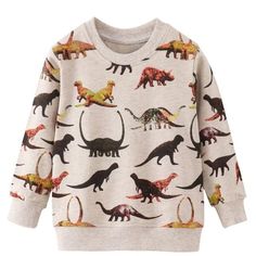 Dinosaurs Print Sweatshirt - Momorii Toddler Tops, Boys Fits, Dinosaur Funny, Sport Sweater, Cooler Look, Boys Sweatshirts, Boys Clothes Style, Boy Tees, Girls Tees