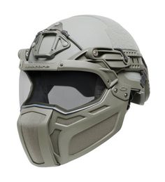 a gray helmet with goggles on it