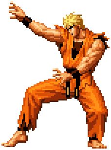 an image of a man doing karate moves in pixel art style on white background with space for text