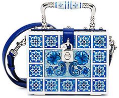 Dolce & Gabbana Italian Tile Wooden Shoulder Bag Wooden Purse, Dolce And Gabbana Handbags, Dolce And Gabbana Blue, Blue Handbags, Blue Purse, Top Handle Handbags, Box Bag, Lady Dior Bag, Diy Bag