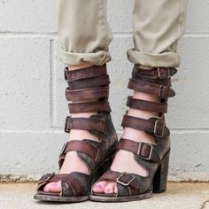 Worn Only A Few Times. Some Wear On Inside And Bottoms. Size 8 Leather Sandals With Buckle Closure For Fall, Leather Heels With Straps, Bohemian Leather Heels For Festival, Leather High Heel Sandals For Fall, Summer Leather Strapped Heels, Strapped Leather Heels For Summer, Bohemian Leather Sandals With Buckle Closure, Rugged Sandals With Buckle Closure For Summer, Leather High Heel Sandals For Festivals