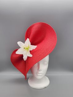 Red Wide Brim Costume Hat For Church, Red Hats For Spring Gifts, Red Spring Hat For Gift, Red Spring Hat As Gift, Red Spring Hats As Gift, Red Hats As Spring Gift, Spring Red Costume Hat With Curved Brim, Red Fitted Hat For Gift, Red Costume Hat For Church