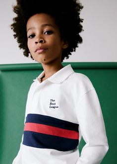 Printed cotton polo shirt - Kids | MANGO USA Preppy Cotton Polo Shirt For Spring, Preppy Collared Cotton Tops, Preppy Cotton Collared Tops, Fitted Cotton Preppy Tops, Preppy Fitted Cotton Tops, Fitted Preppy Cotton Tops, Preppy Polo Collar Workwear Tops, Trendy White Polo Collar Top, White Long Sleeve Polo Shirt For Summer