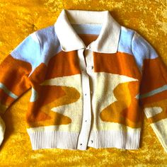 Brand New Without Tags - Doesn’t Have Tags Inside Either But Came From Designer Boutique Brand - Just Can’t Remember Who Retro Orange Long Sleeve Sweater, Orange Retro Long Sleeve Sweater, Orange Long Sleeve Retro Sweater, Retro Collared Sweater For Fall, Retro Orange Spring Cardigan, Casual Orange Cotton Cardigan, Retro Orange Cardigan For Winter, Vintage Orange Sweater For Fall, Retro Orange Winter Cardigan