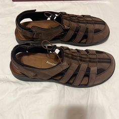 Brown Leather Sandals Women’s Size 10. Never Worn. Tag In Place. Velcro Straps Are Adjustable. Casual Brown Flat Sport Sandals, Brown Open Toe Sport Sandals For Walking, Brown Closed Toe Walking Sandals, Brown Closed Toe Sandals For Walking, Brown Sandals For Summer Walking, Brown Summer Walking Sandals, Summer Brown Walking Sandals, Brown Open Toe Sandals For Walking, Casual Brown Sandals With Ortholite Insole