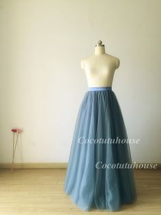 Dusty Blue Soft Tulle Skirt /Dusty Blue Adult by CocoTutuhouse Blue Long Tulle Skirt, Blue Flared Tulle Skirt, Blue Tulle Long Skirt, Blue Tulle Party Bottoms, Blue Long Tulle Skirt Dresses, Blue Long Tulle Dress, Blue Tulle Bottoms For Spring, Blue Full Tulle Skirt, Spring Blue Tulle Bottoms