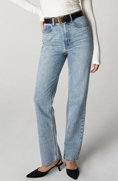 Build out your collection of capsule-wardrobe essentials with these daily-wear nonstretch jeans boasting a structured straight-leg silhouette. 31 1/2" inseam; 16 1/2" leg opening; 12" front rise; 15 1/2" back rise Zip fly with button closure Five-pocket style 100% cotton Machine wash, line dry Imported Classic Straight Leg Flare Jeans For Fall, Straight Jeans For Everyday Spring Wear, Blue Straight Bottoms For Everyday Wear, Blue Straight Bottoms For Everyday, Blue Relaxed Fit Straight Flare Jeans, Everyday Jeans With Relaxed Fit, Straight Silhouette, Classic Straight Leg Flare Jeans For Everyday, Versatile Everyday Straight Leg Bottoms, Relaxed Fit Straight Jeans For Fall