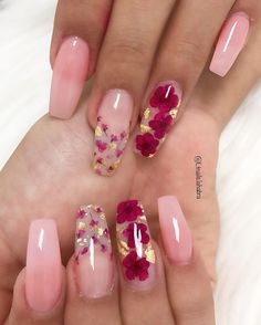 Pretty Nail Art Designs, Spring Nail Art, Acrylic Nails Coffin Short, Acrylic Nails Coffin, Coffin Nails Designs, Floral Nails, Fancy Nails, Chic Nails, Long Acrylic Nails