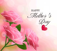 happy mother's day card with pink roses and heart - stock photo - images