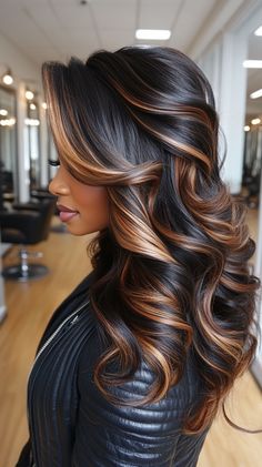 💫🦋 Modern Highlights On Black Hair fall hair colors copper highlights | Innovative Artform 🌟💅 Modern Highlights, Fall Hair Colors Copper, Wigs Ideas, Highlights On Black Hair, Highlight Ideas, Copper Highlights, Home Minimal, Black Hair With Highlights, Copper Hair Color