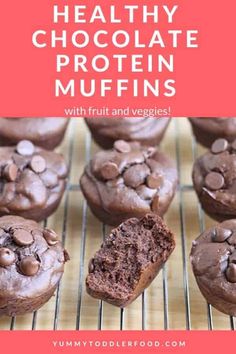 healthy chocolate protein muffins with fruit and veggies