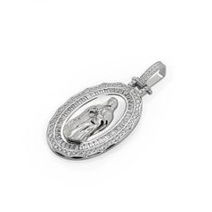 This Solid 925 Sterling Silver Virgin Mary Pendant Oval Amulet Iced Necklace Catholic is a beautifully crafted piece of jewelry that is perfect for anyone who wants to showcase their faith in style. Made from high-quality 925 sterling silver, this pendant features an intricately designed Virgin Mary image that is sure to catch the eye. Available in 3 size: 1.2inch (30mm) - weight 6.5 g 1.8inch (45mm) - weight 16 g 2.5inch (65mm) - weight 31.5 g Pendant Only! No chain included. Material: Solid 92 Spiritual White Gold Oval Pendant Jewelry, White Gold Miraculous Medal Round Pendant, Silver Miraculous Medal Memorial Jewelry, White Gold Polished Spiritual Jewelry And Charms, White Gold Miraculous Medal Jewelry In Sterling Silver, Silver Cross Pendant With Miraculous Medal, Silver Miraculous Medal Cross Pendant Jewelry, Silver Miraculous Medal Round Pendant, Silver Round Pendant For Memorial