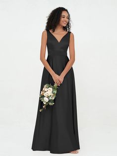 Princess V-neck Satin Max Dresses with Pockets-Black Sade BABARONI Candy Pink Bridesmaid Dresses, Empire Bridesmaid Dresses, Max Dresses, Sky Blue Bridesmaid Dresses, Sleeveless Chiffon Dress, Max Dress, Dresses With Pockets, Black Princess, Chiffon Dress Long