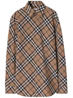 sand beige poplin texture check pattern mother-of-pearl buttons straight-point collar front button fastening buttoned cuffs long sleeves curved hem Check Shirts For Women, Darius Garland, Burberry Sweater, Burberry Shirts, Burberry Shirt, Beige Shirt, Sand Beige, Burberry Women, Poplin Shirt