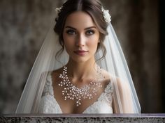 a woman wearing a bridal necklace and veil