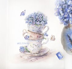 Watercolor forget me not cups, floral cup watercolour illustration for cross stitch design Watercolour Illustration, Forget Me Not, Stitch Design, Cross Stitch Designs, Watercolor Illustration, Russia, Cross Stitch, Art Inspiration, Sign Up