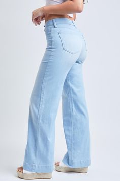 Keep it casual and cool in our Love High-Rise Wide-Leg Stovepipe Jeans! Designed with a high-rise and extra wide leg for a one-of-a-kind look! Crafted with heavy fading for a perfectly lived-in vibe. They are meant to be loose through the hips and thighs with exaggerated wide legs for a show-stopping silhouette. These jeans are just what your denim collection needs- giving you forever effortless style. Style these simply with a crop top, bodysuit, or button-down shirt, and finish the look with e Casual Denim Blue Flare Wide Leg Pants, Spring Wide Leg Blue Flare Jeans, Light Wash Wide Leg Pants For Spring, Trendy Wide Leg Light Wash Bottoms, Trendy Light Wash Wide Leg Bottoms, High Rise Light Wash Wide Leg Cotton Pants, High Rise Light Wash Cotton Wide Leg Pants, Relaxed Fit Full Length Light Wash Wide Leg Pants, Light Wash Relaxed Fit Full-length Wide Leg Pants